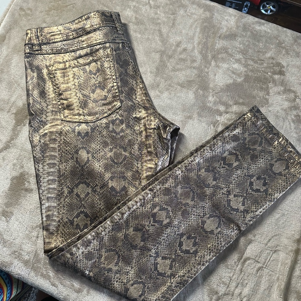 INC International Concepts Gold Snake Print Skinny Jeans